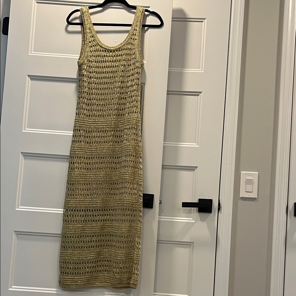 NWT WHBM size S Elegant Gold Knit Dress - Picture 3 of 7